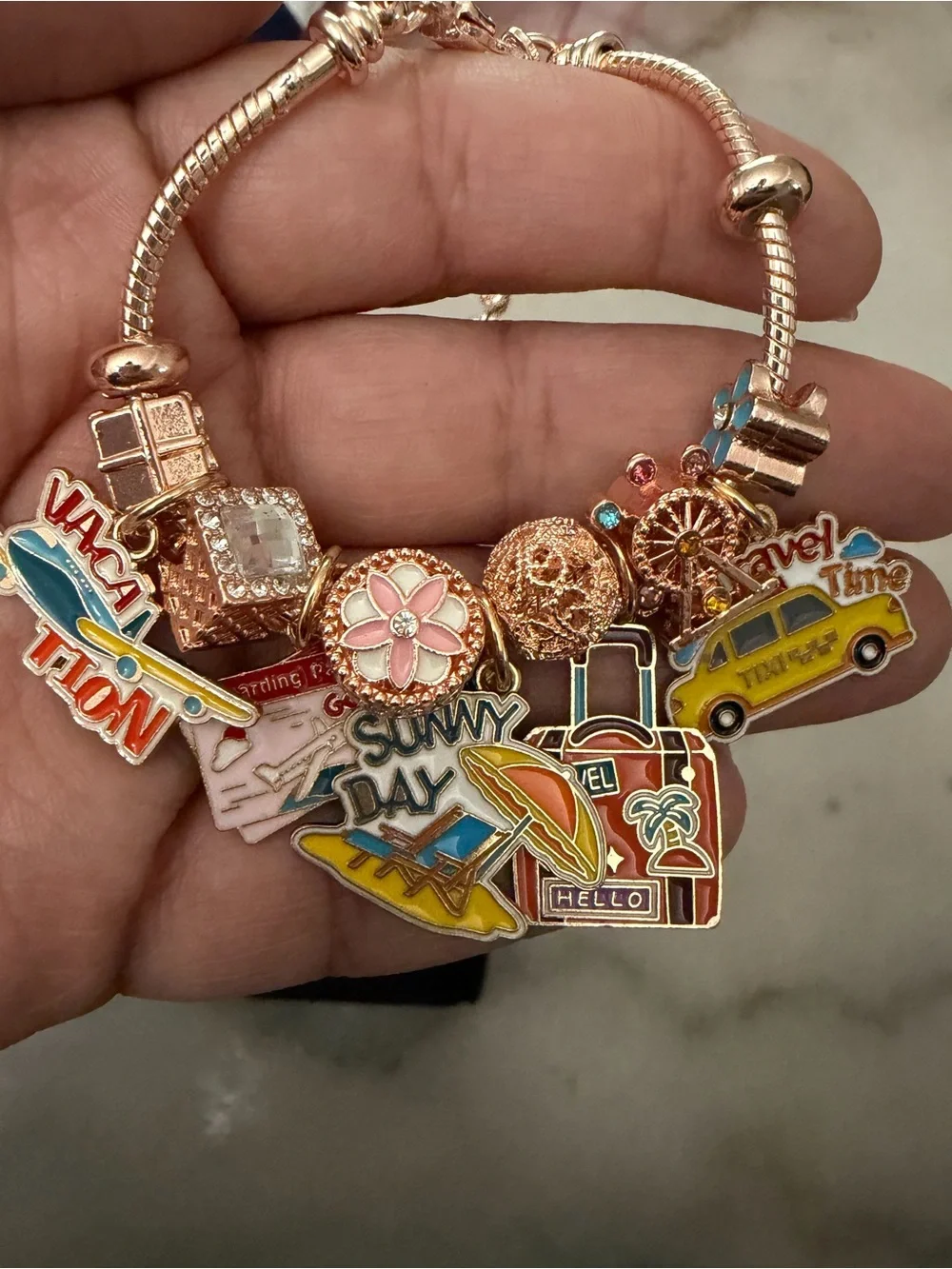 Rose Gold Travel Bracelet with Colorful Enamel